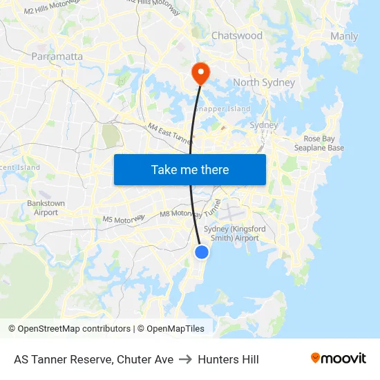 AS Tanner Reserve, Chuter Ave to Hunters Hill map