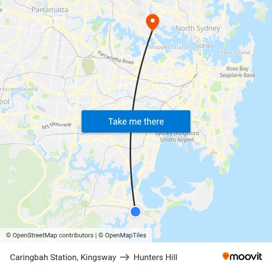 Caringbah Station, Kingsway to Hunters Hill map