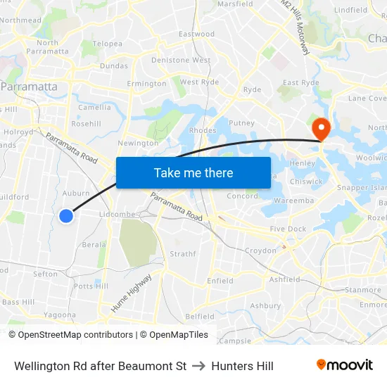 Wellington Rd after Beaumont St to Hunters Hill map