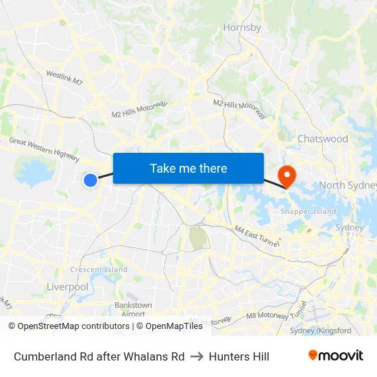 Cumberland Rd after Whalans Rd to Hunters Hill map