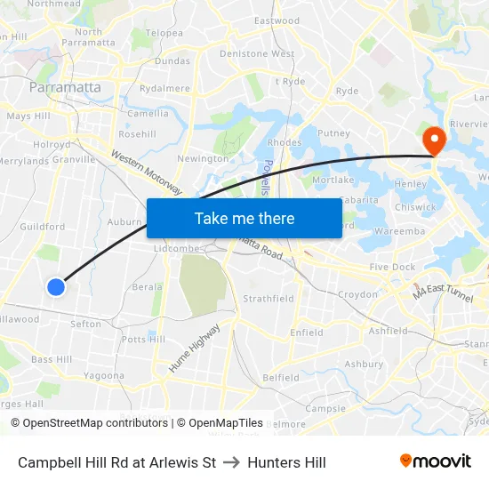 Campbell Hill Rd at Arlewis St to Hunters Hill map