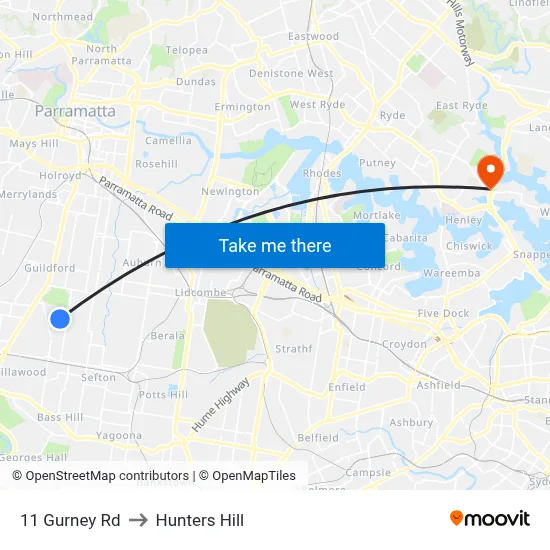 11 Gurney Rd to Hunters Hill map