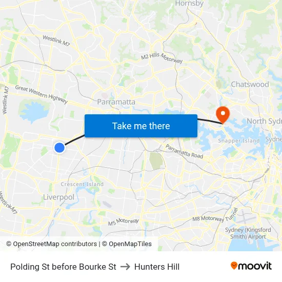 Polding St before Bourke St to Hunters Hill map