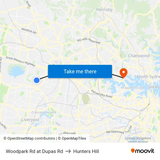 Woodpark Rd at Dupas Rd to Hunters Hill map