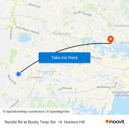 Rundle Rd at Busby Tway Stn to Hunters Hill map