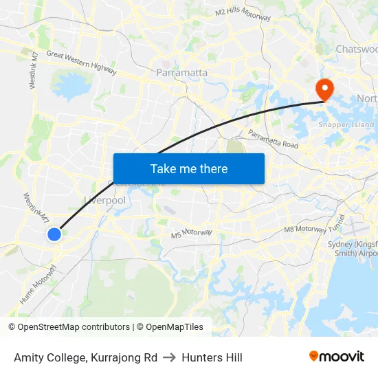 Amity College, Kurrajong Rd to Hunters Hill map