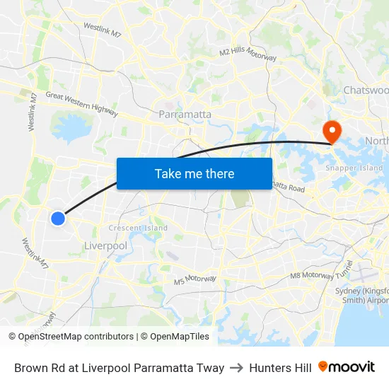 Brown Rd at Liverpool Parramatta Tway to Hunters Hill map