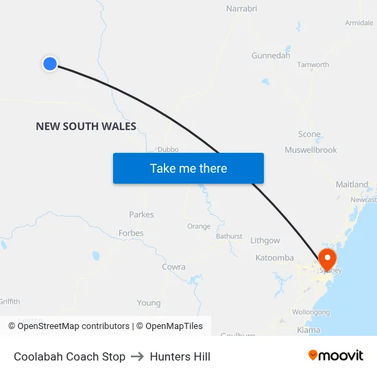 Coolabah Coach Stop to Hunters Hill map