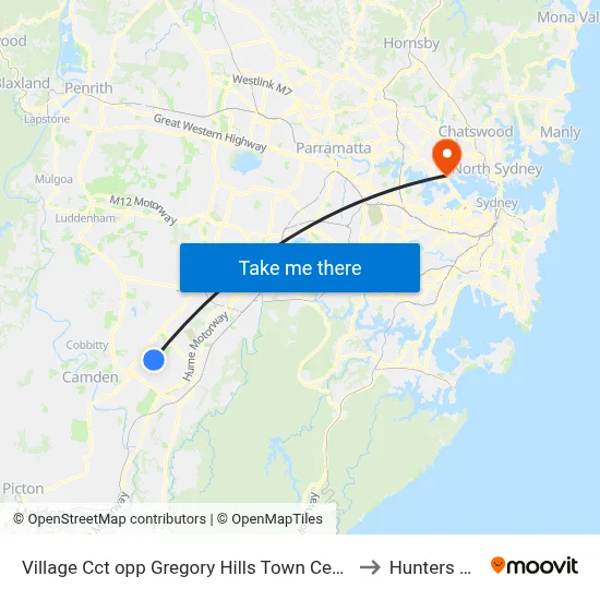 Village Cct opp Gregory Hills Town Centre to Hunters Hill map