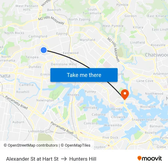 Alexander St at Hart St to Hunters Hill map