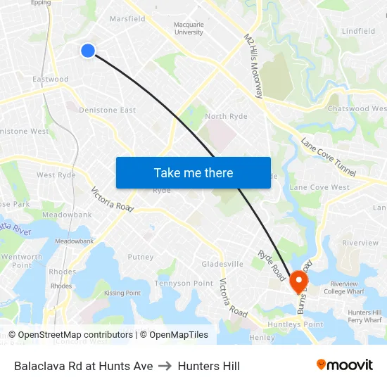 Balaclava Rd at Hunts Ave to Hunters Hill map