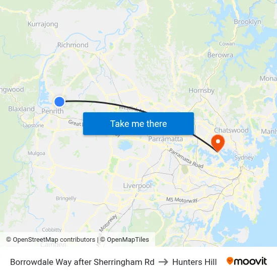 Borrowdale Way after Sherringham Rd to Hunters Hill map