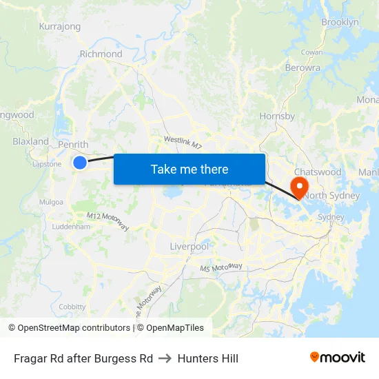 Fragar Rd after Burgess Rd to Hunters Hill map