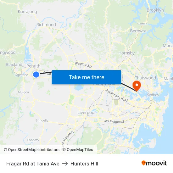 Fragar Rd at Tania Ave to Hunters Hill map