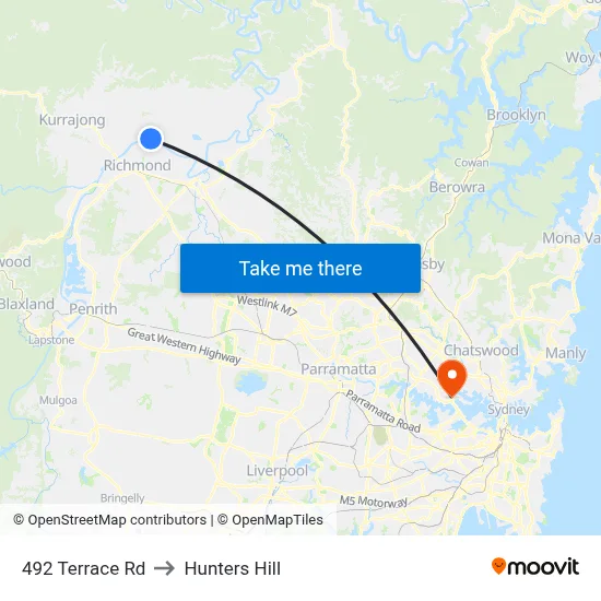 492 Terrace Rd to Hunters Hill map