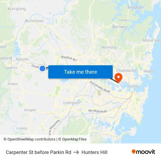 Carpenter St before Parkin Rd to Hunters Hill map