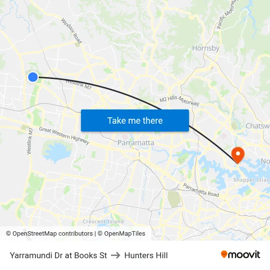 Yarramundi Dr at Books St to Hunters Hill map