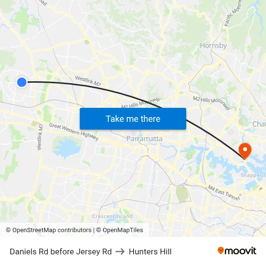 Daniels Rd before Jersey Rd to Hunters Hill map