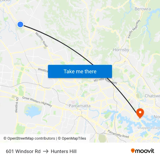 601 Windsor Rd to Hunters Hill map