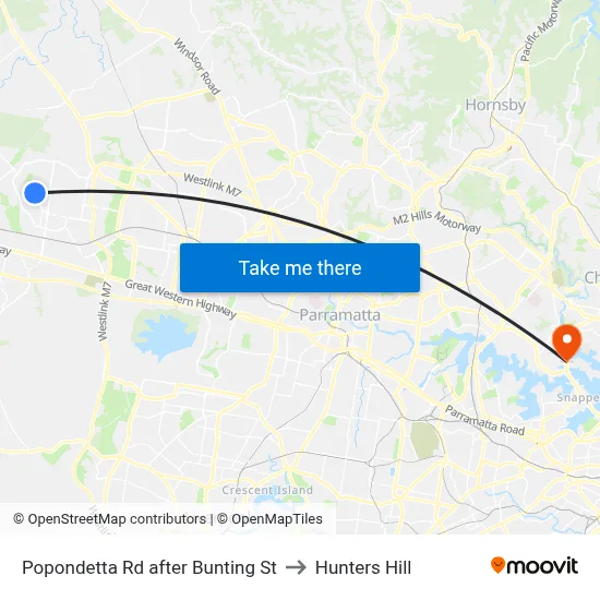 Popondetta Rd after Bunting St to Hunters Hill map