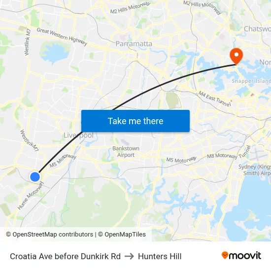 Croatia Ave before Dunkirk Rd to Hunters Hill map