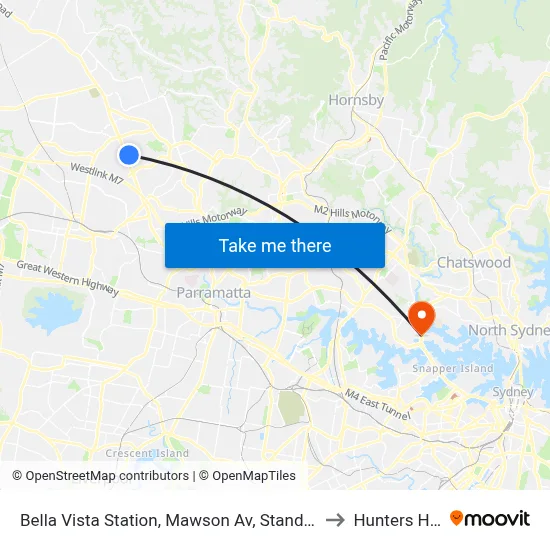 Bella Vista Station, Mawson Av, Stand A to Hunters Hill map