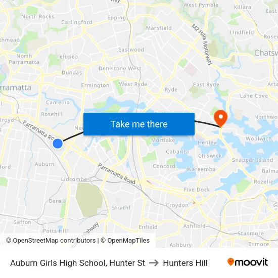 Auburn Girls High School, Hunter St to Hunters Hill map
