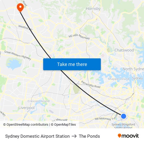 Sydney Domestic Airport Station to The Ponds map