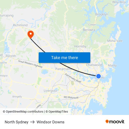 North Sydney to Windsor Downs map