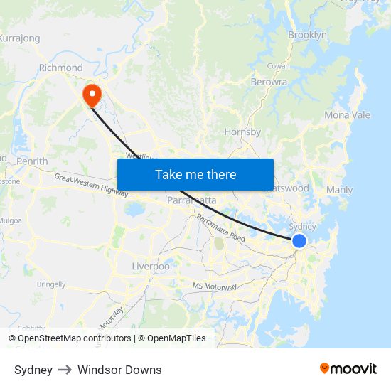 Sydney to Windsor Downs map