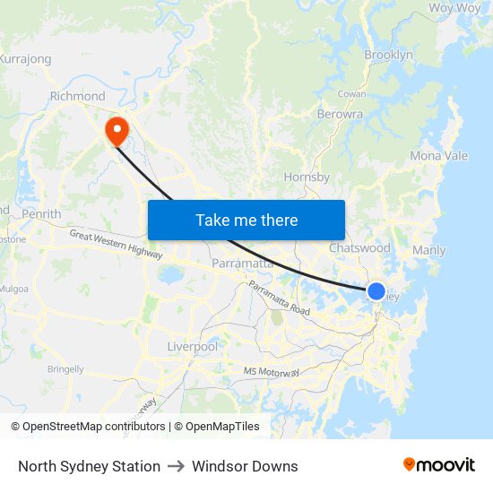 North Sydney Station to Windsor Downs map