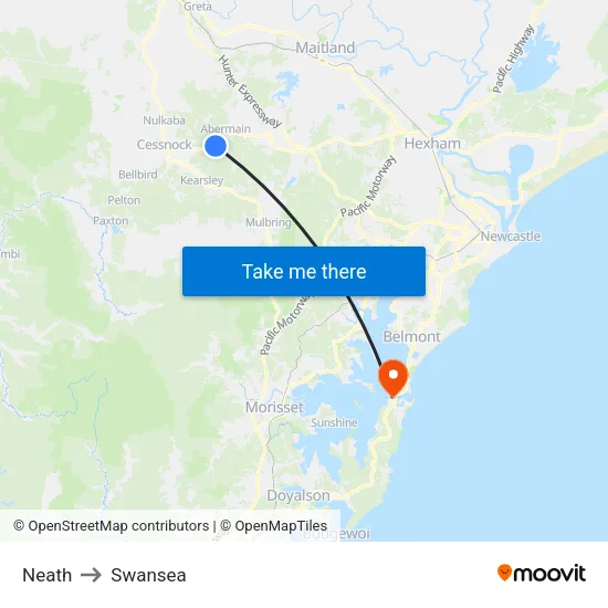 Neath to Swansea map