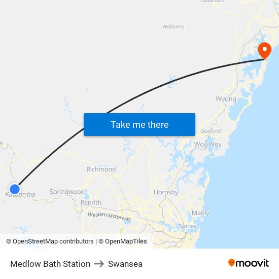 Medlow Bath Station to Swansea map