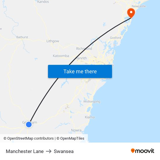 Manchester Lane to Swansea map