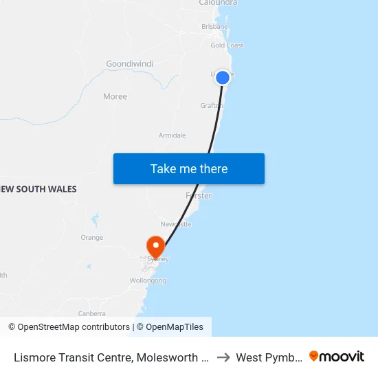 Lismore Transit Centre, Molesworth St to West Pymble map