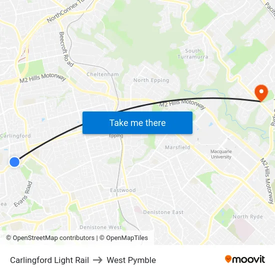 Carlingford Light Rail to West Pymble map