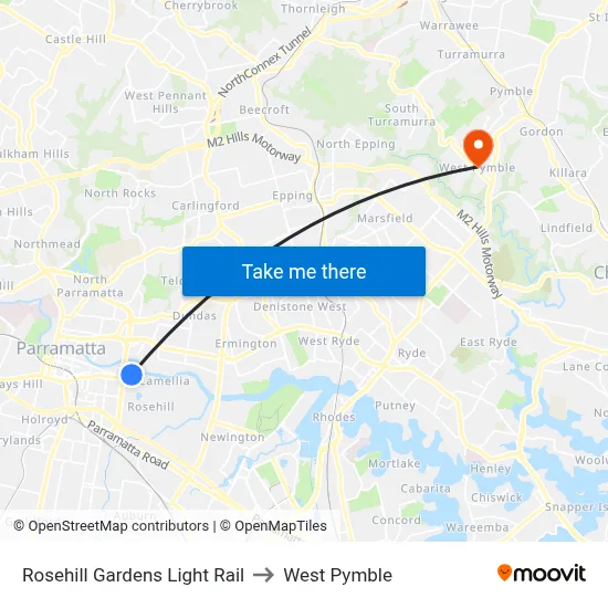 Rosehill Gardens Light Rail to West Pymble map