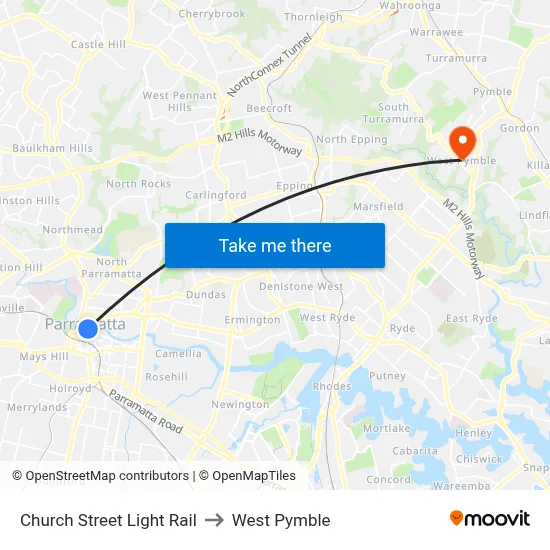 Church Street Light Rail to West Pymble map