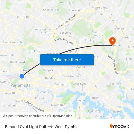Benaud Oval Light Rail to West Pymble map