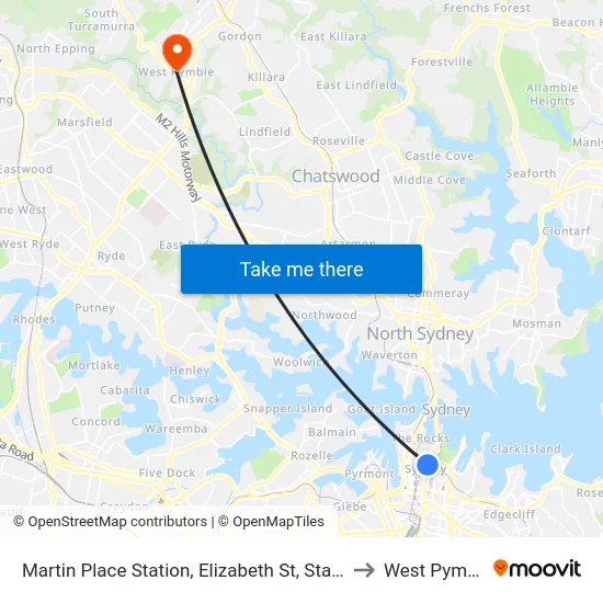 Martin Place Station, Elizabeth St, Stand G to West Pymble map