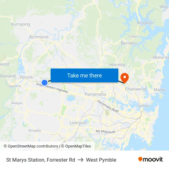 St Marys Station, Forrester Rd to West Pymble map