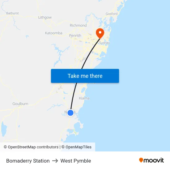 Bomaderry Station to West Pymble map