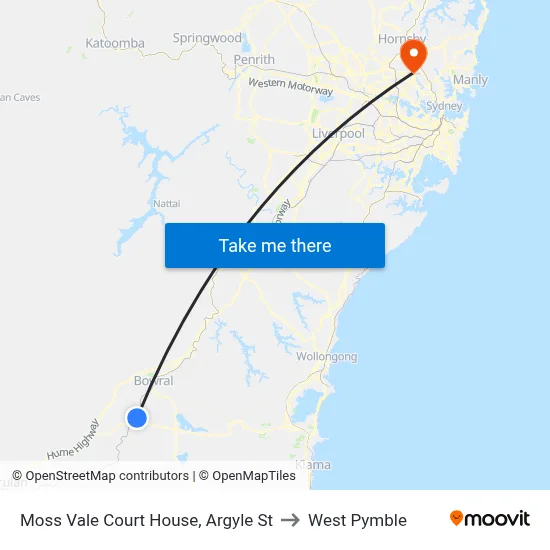 Moss Vale Court House, Argyle St to West Pymble map