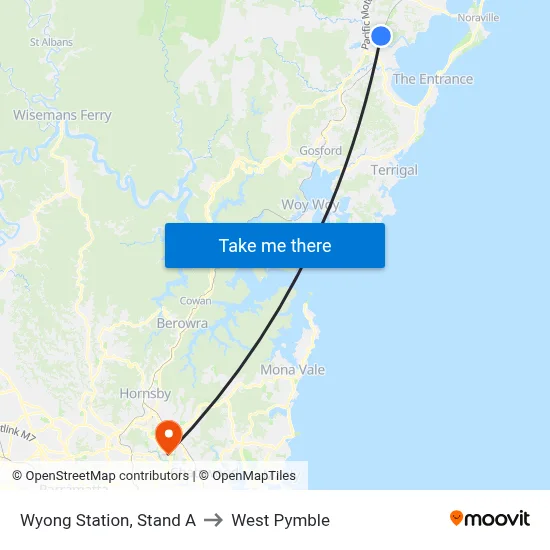 Wyong Station, Stand A to West Pymble map