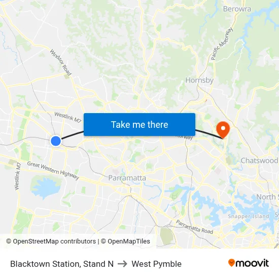 Blacktown Station, Stand N to West Pymble map