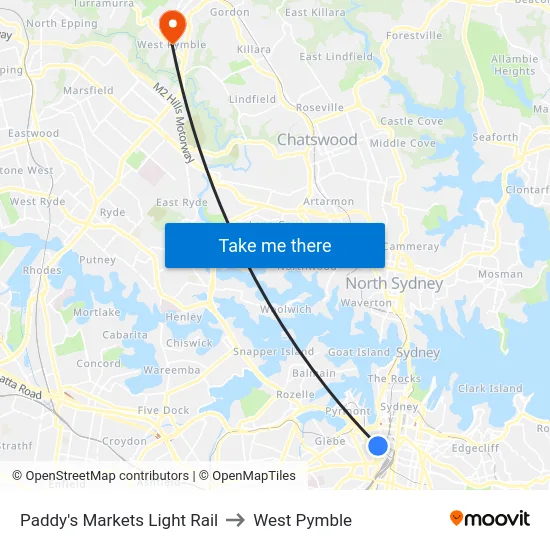 Paddy's Markets Light Rail to West Pymble map