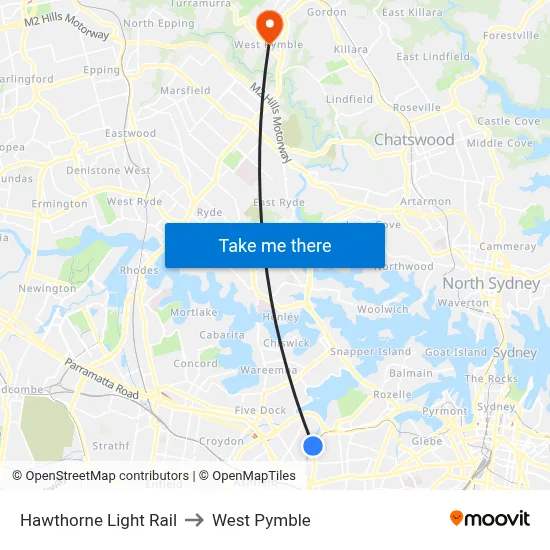 Hawthorne Light Rail to West Pymble map