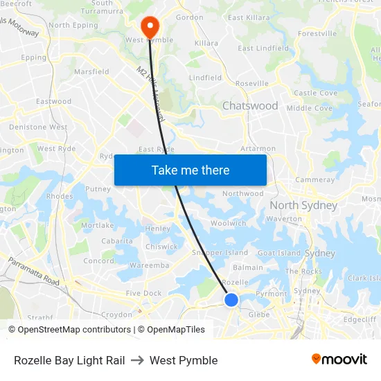 Rozelle Bay Light Rail to West Pymble map