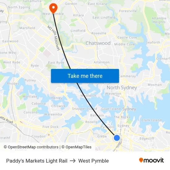 Paddy's Markets Light Rail to West Pymble map