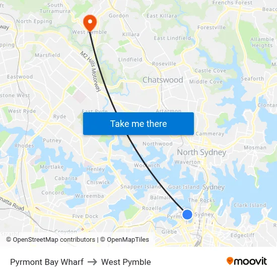 Pyrmont Bay Wharf to West Pymble map